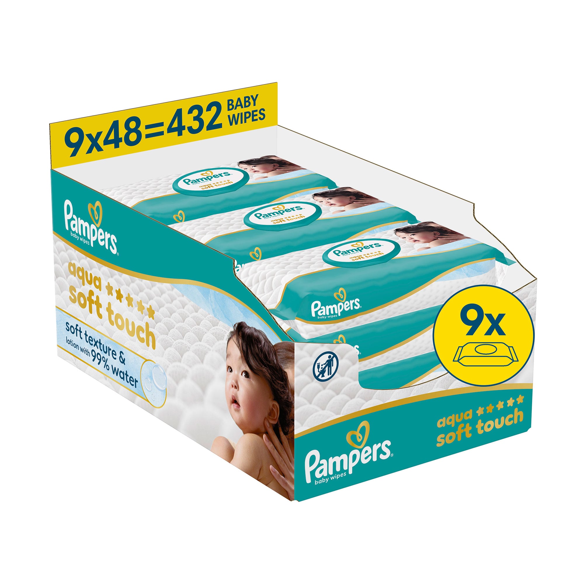 Дитячі вологі серветки Pampers Aqua Soft Touch, 9*48 шт